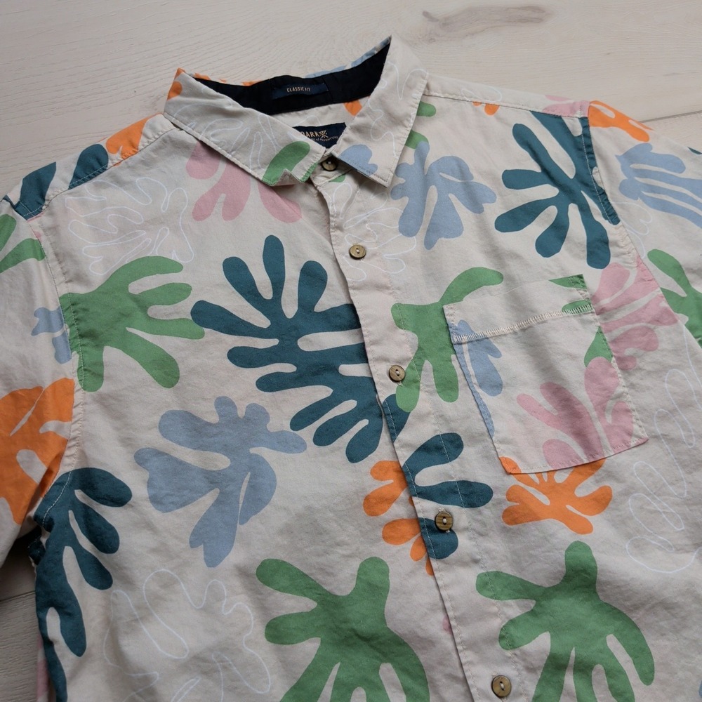 Roark Journey Shirt Mens M Classic Fit Short Sleeve Coral Reefer Casual Outdoors